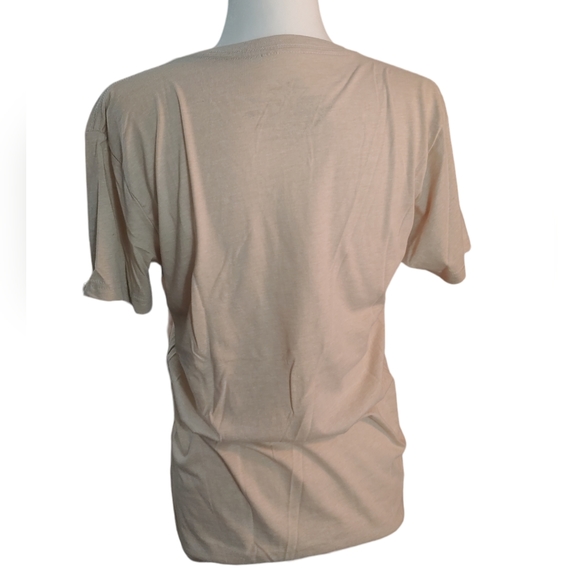 CRAZY TRAIN Cactus Cross Speckled Tan Women's Vneck Graphic Tee Size Small - Picture 2 of 6